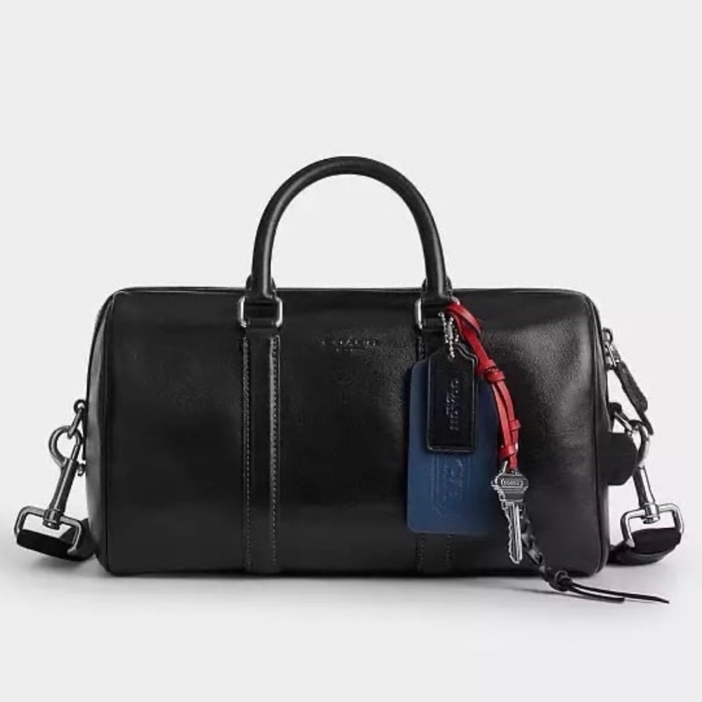 Coach Venturer Duffle Bag 27 with Charms in Silver/Black Calf Leather NWT